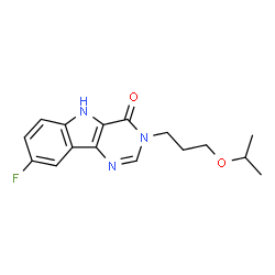 ChemSpider 2D Image | 8-Fluoro-3-(3-isopropoxypropyl)-3,5-dihydro-4H-pyrimido[5,4-b]indol-4-one | C16H18FN3O2