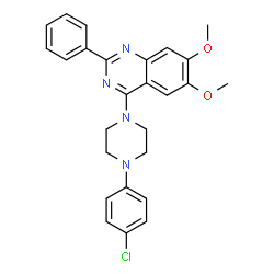 ChemSpider 2D Image | 4-[4-(4-Chlorophenyl)-1-piperazinyl]-6,7-dimethoxy-2-phenylquinazoline | C26H25ClN4O2
