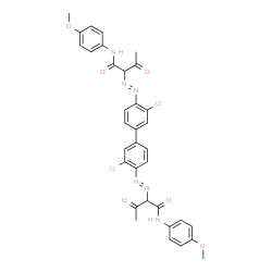 ChemSpider 2D Image | 2,2'-[(3,3'-Dichloro-4,4'-biphenyldiyl)di(E)-2,1-diazenediyl]bis[N-(4-methoxyphenyl)-3-oxobutanamide] | C34H30Cl2N6O6