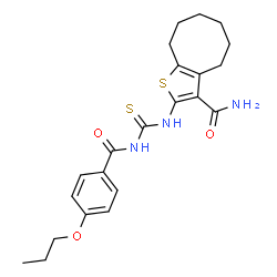 ChemSpider 2D Image | 2-{[(4-Propoxybenzoyl)carbamothioyl]amino}-4,5,6,7,8,9-hexahydrocycloocta[b]thiophene-3-carboxamide | C22H27N3O3S2