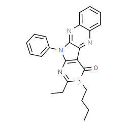 ChemSpider 2D Image | 3-Butyl-2-ethyl-11-phenyl-3,11-dihydro-4H-pyrimido[5',4':4,5]pyrrolo[2,3-b]quinoxalin-4-one | C24H23N5O