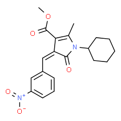 ChemSpider 2D Image | Methyl (4Z)-1-cyclohexyl-2-methyl-4-(3-nitrobenzylidene)-5-oxo-4,5-dihydro-1H-pyrrole-3-carboxylate | C20H22N2O5