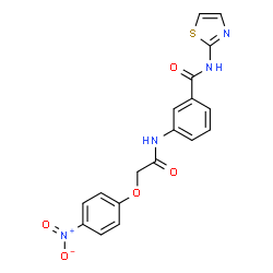 ChemSpider 2D Image | 3-{[(4-Nitrophenoxy)acetyl]amino}-N-(1,3-thiazol-2-yl)benzamide | C18H14N4O5S