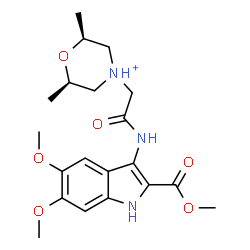 ChemSpider 2D Image | (2R,6S)-4-(2-{[5,6-Dimethoxy-2-(methoxycarbonyl)-1H-indol-3-yl]amino}-2-oxoethyl)-2,6-dimethylmorpholin-4-ium | C20H28N3O6