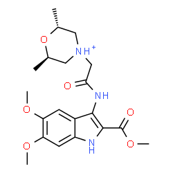 ChemSpider 2D Image | (2R,6R)-4-(2-{[5,6-Dimethoxy-2-(methoxycarbonyl)-1H-indol-3-yl]amino}-2-oxoethyl)-2,6-dimethylmorpholin-4-ium | C20H28N3O6
