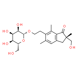 ChemSpider 2D Image | 2-[(2S)-2-(Hydroxymethyl)-2,4,6-trimethyl-3-oxo-2,3-dihydro-1H-inden-5-yl]ethyl beta-D-allopyranoside | C21H30O8