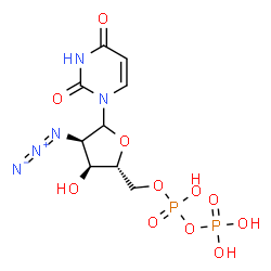 ChemSpider 2D Image | 1-{2-Azido-2-deoxy-5-O-[hydroxy(phosphonooxy)phosphoryl]-D-ribofuranosyl}-2,4(1H,3H)-pyrimidinedione | C9H13N5O11P2