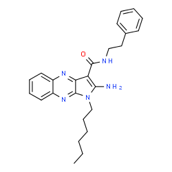 ChemSpider 2D Image | 2-Amino-1-hexyl-N-(2-phenylethyl)-1H-pyrrolo[2,3-b]quinoxaline-3-carboxamide | C25H29N5O