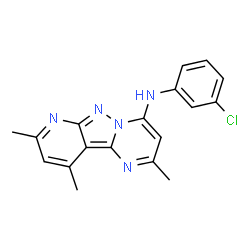 ChemSpider 2D Image | N-(3-Chlorophenyl)-2,8,10-trimethylpyrido[2',3':3,4]pyrazolo[1,5-a]pyrimidin-4-amine | C18H16ClN5
