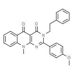 ChemSpider 2D Image | 2-(4-Methoxyphenyl)-10-methyl-3-(2-phenylethyl)pyrimido[4,5-b]quinoline-4,5(3H,10H)-dione | C27H23N3O3
