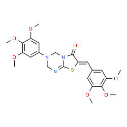 ChemSpider 2D Image | (7Z)-7-(3,4,5-Trimethoxybenzylidene)-3-(3,4,5-trimethoxyphenyl)-3,4-dihydro-2H-[1,3]thiazolo[3,2-a][1,3,5]triazin-6(7H)-one | C24H27N3O7S