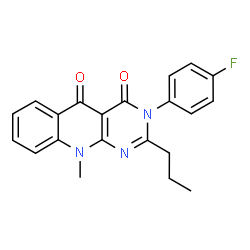 ChemSpider 2D Image | 3-(4-Fluorophenyl)-10-methyl-2-propylpyrimido[4,5-b]quinoline-4,5(3H,10H)-dione | C21H18FN3O2