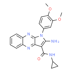 ChemSpider 2D Image | 2-Amino-N-cyclopropyl-1-(3,4-dimethoxyphenyl)-1H-pyrrolo[2,3-b]quinoxaline-3-carboxamide | C22H21N5O3