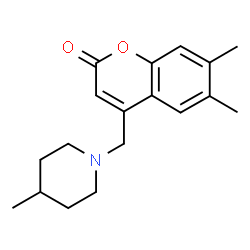 ChemSpider 2D Image | 6,7-Dimethyl-4-[(4-methyl-1-piperidinyl)methyl]-2H-chromen-2-one | C18H23NO2