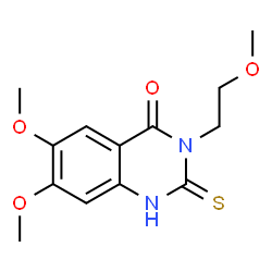 ChemSpider 2D Image | 6,7-Dimethoxy-3-(2-methoxyethyl)-2-thioxo-2,3-dihydro-4(1H)-quinazolinone | C13H16N2O4S