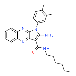ChemSpider 2D Image | 2-Amino-1-(3,4-dimethylphenyl)-N-hexyl-1H-pyrrolo[2,3-b]quinoxaline-3-carboxamide | C25H29N5O