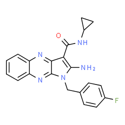 ChemSpider 2D Image | 2-Amino-N-cyclopropyl-1-(4-fluorobenzyl)-1H-pyrrolo[2,3-b]quinoxaline-3-carboxamide | C21H18FN5O