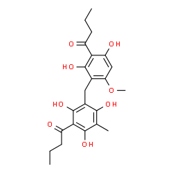 ChemSpider 2D Image | 1-[3-(3-Butyryl-2,4-dihydroxy-6-methoxybenzyl)-2,4,6-trihydroxy-5-methylphenyl]-1-butanone | C23H28O8