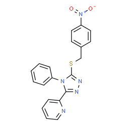 ChemSpider 2D Image | 2-{5-[(4-Nitrobenzyl)sulfanyl]-4-phenyl-4H-1,2,4-triazol-3-yl}pyridine | C20H15N5O2S