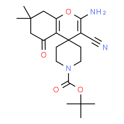 ChemSpider 2D Image | 2-Methyl-2-propanyl 2-amino-3-cyano-7,7-dimethyl-5-oxo-5,6,7,8-tetrahydro-1'H-spiro[chromene-4,4'-piperidine]-1'-carboxylate | C21H29N3O4