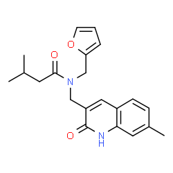 ChemSpider 2D Image | N-(2-Furylmethyl)-3-methyl-N-[(7-methyl-2-oxo-1,2-dihydro-3-quinolinyl)methyl]butanamide | C21H24N2O3