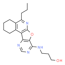 ChemSpider 2D Image | 3-[(5-Propyl-1,2,3,4-tetrahydropyrimido[4',5':4,5]furo[2,3-c]isoquinolin-8-yl)amino]-1-propanol | C19H24N4O2