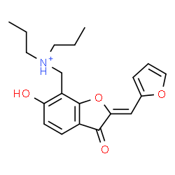 ChemSpider 2D Image | N-{[(2Z)-2-(2-Furylmethylene)-6-hydroxy-3-oxo-2,3-dihydro-1-benzofuran-7-yl]methyl}-N-propyl-1-propanaminium | C20H24NO4