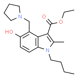 ChemSpider 2D Image | Ethyl 1-butyl-5-hydroxy-2-methyl-4-(1-pyrrolidinylmethyl)-1H-indole-3-carboxylate | C21H30N2O3