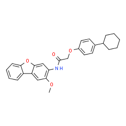 ChemSpider 2D Image | 2-(4-Cyclohexylphenoxy)-N-(2-methoxydibenzo[b,d]furan-3-yl)acetamide | C27H27NO4