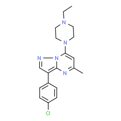 ChemSpider 2D Image | 3-(4-Chlorophenyl)-7-(4-ethyl-1-piperazinyl)-5-methylpyrazolo[1,5-a]pyrimidine | C19H22ClN5