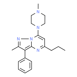 ChemSpider 2D Image | 2-Methyl-7-(4-methyl-1-piperazinyl)-3-phenyl-5-propylpyrazolo[1,5-a]pyrimidine | C21H27N5