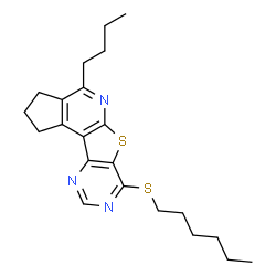 ChemSpider 2D Image | 4-Butyl-7-(hexylsulfanyl)-2,3-dihydro-1H-cyclopenta[4',5']pyrido[3',2':4,5]thieno[3,2-d]pyrimidine | C22H29N3S2