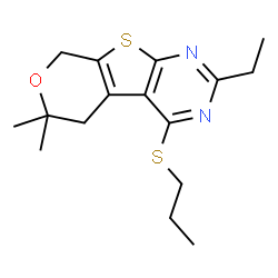 ChemSpider 2D Image | 2-Ethyl-6,6-dimethyl-4-(propylsulfanyl)-5,8-dihydro-6H-pyrano[4',3':4,5]thieno[2,3-d]pyrimidine | C16H22N2OS2