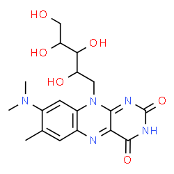 ChemSpider 2D Image | 1-Deoxy-1-[8-(dimethylamino)-7-methyl-2,4-dioxo-3,4-dihydrobenzo[g]pteridin-10(2H)-yl]pentitol | C18H23N5O6