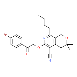 ChemSpider 2D Image | 6-[2-(4-Bromophenyl)-2-oxoethoxy]-8-butyl-3,3-dimethyl-3,4-dihydro-1H-pyrano[3,4-c]pyridine-5-carbonitrile | C23H25BrN2O3