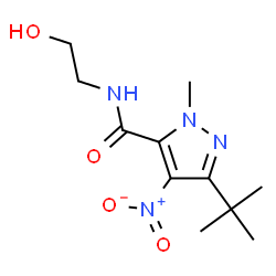 ChemSpider 2D Image | N-(2-Hydroxyethyl)-1-methyl-3-(2-methyl-2-propanyl)-4-nitro-1H-pyrazole-5-carboxamide | C11H18N4O4