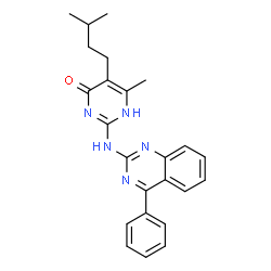 ChemSpider 2D Image | 6-Methyl-5-(3-methylbutyl)-2-[(4-phenyl-2-quinazolinyl)amino]-4(1H)-pyrimidinone | C24H25N5O