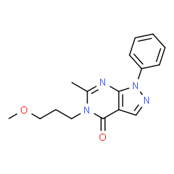 ChemSpider 2D Image | 5-(3-Methoxypropyl)-6-methyl-1-phenyl-1,5-dihydro-4H-pyrazolo[3,4-d]pyrimidin-4-one | C16H18N4O2