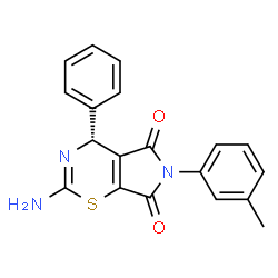 ChemSpider 2D Image | (4R)-2-Amino-6-(3-methylphenyl)-4-phenylpyrrolo[3,4-e][1,3]thiazine-5,7(4H,6H)-dione | C19H15N3O2S