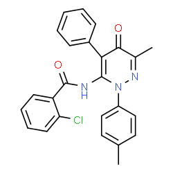 ChemSpider 2D Image | 2-Chloro-N-[6-methyl-2-(4-methylphenyl)-5-oxo-4-phenyl-2,5-dihydro-3-pyridazinyl]benzamide | C25H20ClN3O2