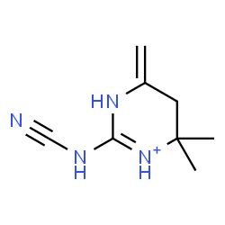 ChemSpider 2D Image | 2-(Cyanoamino)-6,6-dimethyl-4-methylene-3,4,5,6-tetrahydropyrimidin-1-ium | C8H13N4