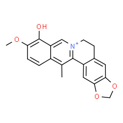 ChemSpider 2D Image | 9-Hydroxy-10-methoxy-13-methyl-5,6-dihydro[1,3]dioxolo[4,5-g]isoquinolino[3,2-a]isoquinolin-7-ium | C20H18NO4