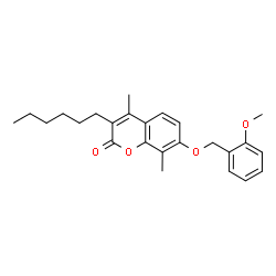 ChemSpider 2D Image | 3-Hexyl-7-[(2-methoxybenzyl)oxy]-4,8-dimethyl-2H-chromen-2-one | C25H30O4