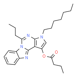 ChemSpider 2D Image | 3-Heptyl-5-propyl-3H-pyrrolo[2',3':4,5]pyrimido[1,6-a]benzimidazol-1-yl butyrate | C26H34N4O2