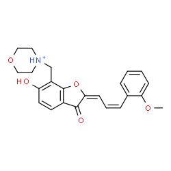 ChemSpider 2D Image | 4-({(2E)-6-Hydroxy-2-[(2Z)-3-(2-methoxyphenyl)-2-propen-1-ylidene]-3-oxo-2,3-dihydro-1-benzofuran-7-yl}methyl)morpholin-4-ium | C23H24NO5