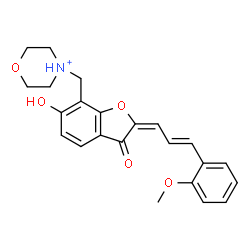 ChemSpider 2D Image | 4-({(2E)-6-Hydroxy-2-[(2E)-3-(2-methoxyphenyl)-2-propen-1-ylidene]-3-oxo-2,3-dihydro-1-benzofuran-7-yl}methyl)morpholin-4-ium | C23H24NO5