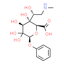 ChemSpider 2D Image | (2S,3S,4S,6S)-3,4,5,5-Tetrahydroxy-3-[(1R)-1-hydroxy-2-(methylamino)ethyl]-6-phenoxytetrahydro-2H-pyran-2-carboxylic acid | C15H21NO9