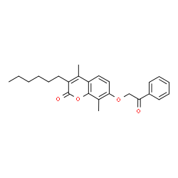 ChemSpider 2D Image | 3-Hexyl-4,8-dimethyl-7-(2-oxo-2-phenylethoxy)-2H-chromen-2-one | C25H28O4