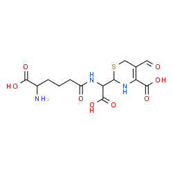 ChemSpider 2D Image | N~6~-[Carboxy(4-carboxy-5-formyl-3,6-dihydro-2H-1,3-thiazin-2-yl)methyl]-6-oxolysine | C14H19N3O8S