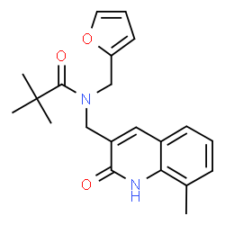 ChemSpider 2D Image | N-(2-Furylmethyl)-2,2-dimethyl-N-[(8-methyl-2-oxo-1,2-dihydro-3-quinolinyl)methyl]propanamide | C21H24N2O3